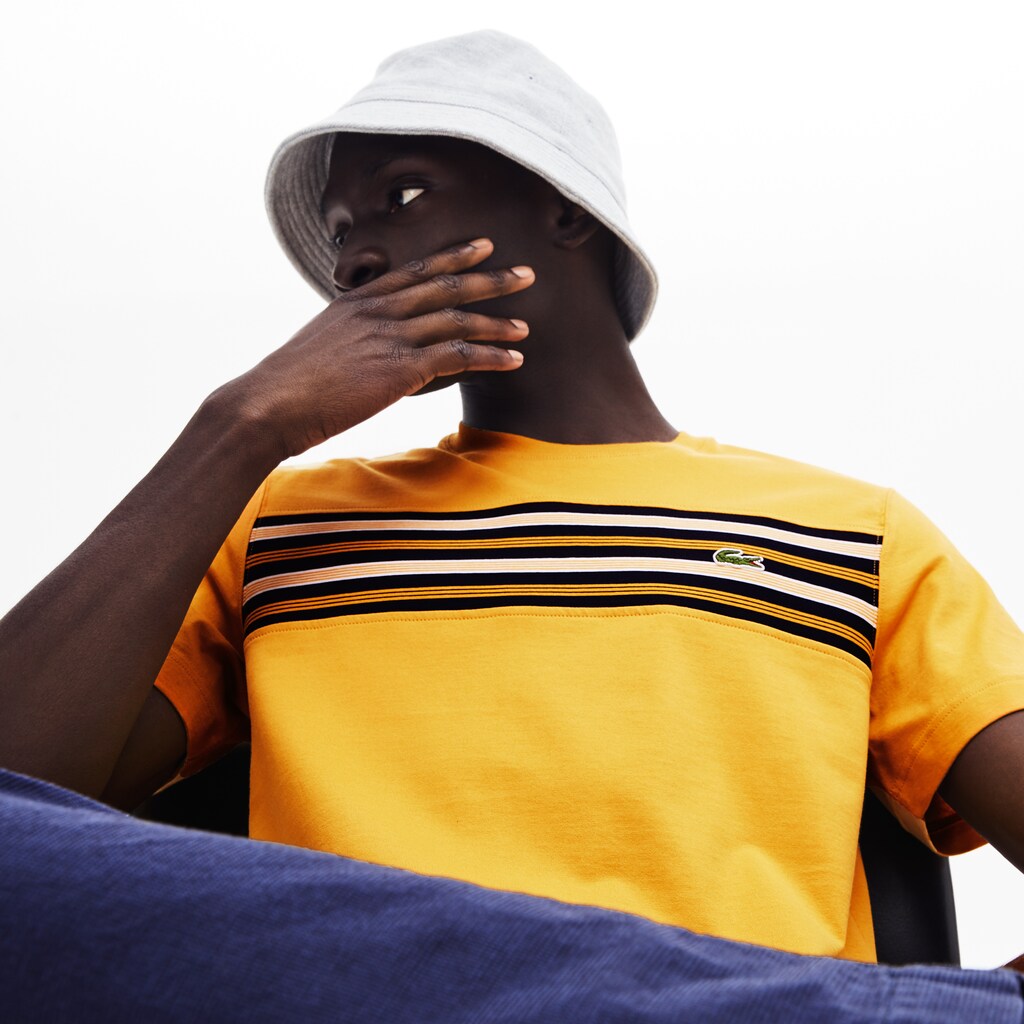 Crew Neck Striped Panel Cotton T-shirt | Lacoste Mens