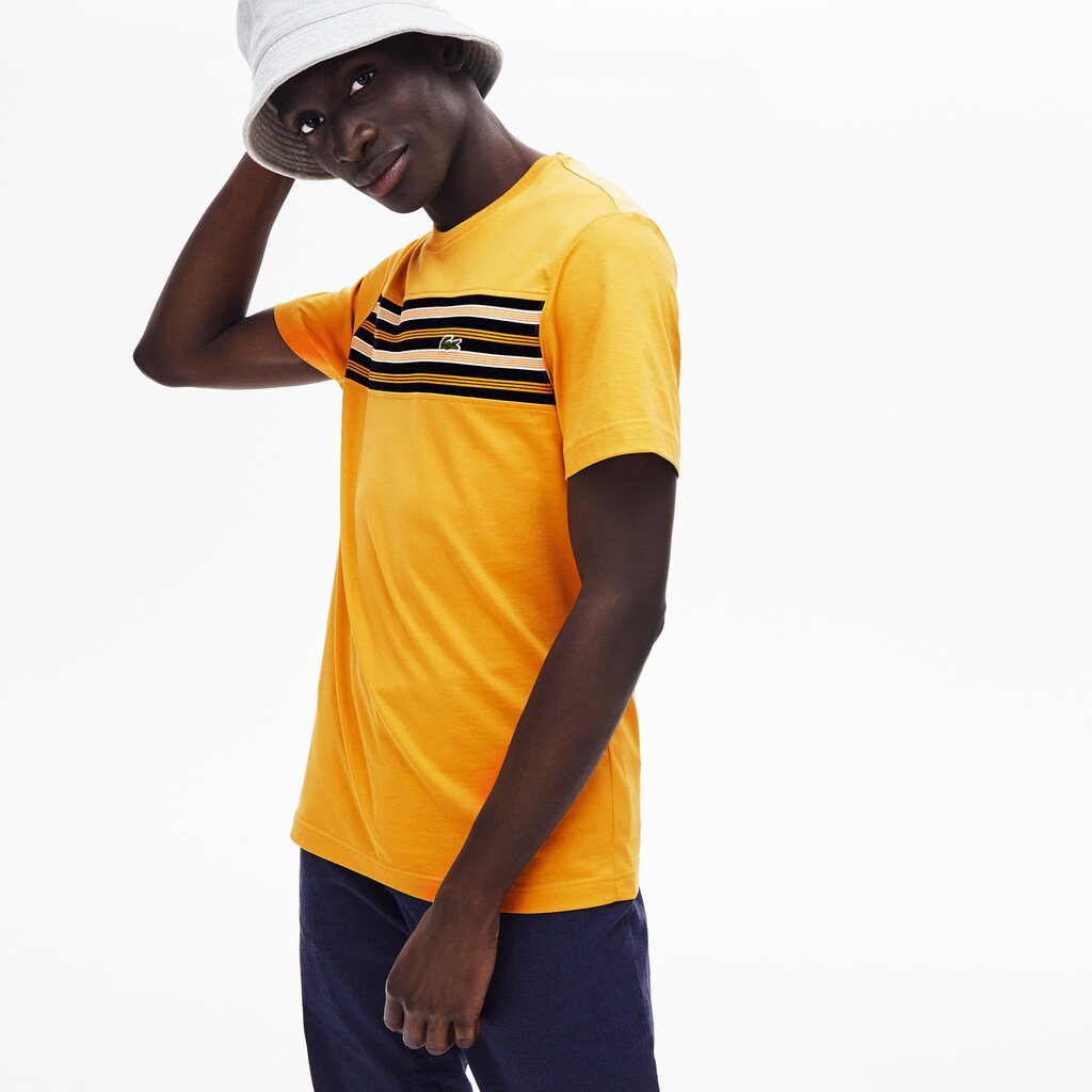 Crew Neck Striped Panel Cotton T-shirt | Lacoste Mens