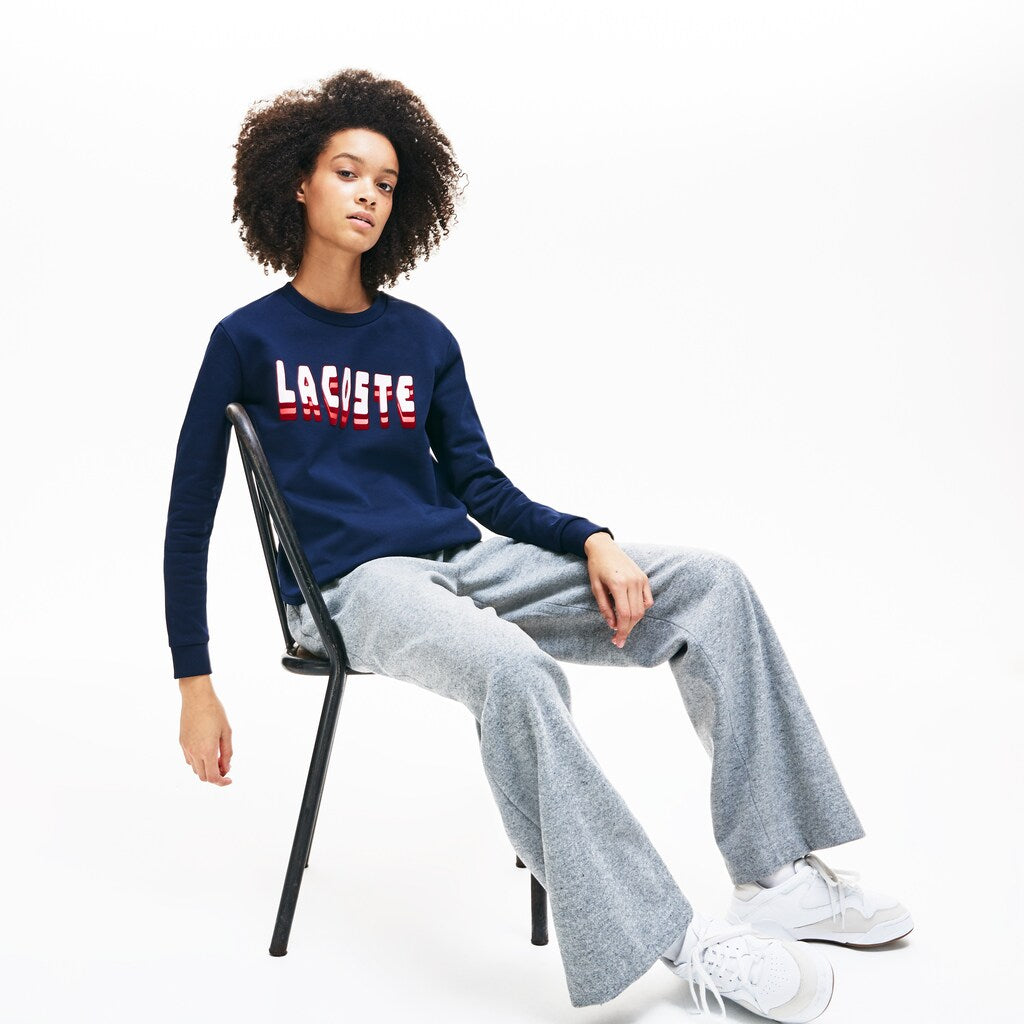 Wo  Crewneck 3D-Lettering Cotton Blend Fleece Sweatshirt | Lacoste Womens
