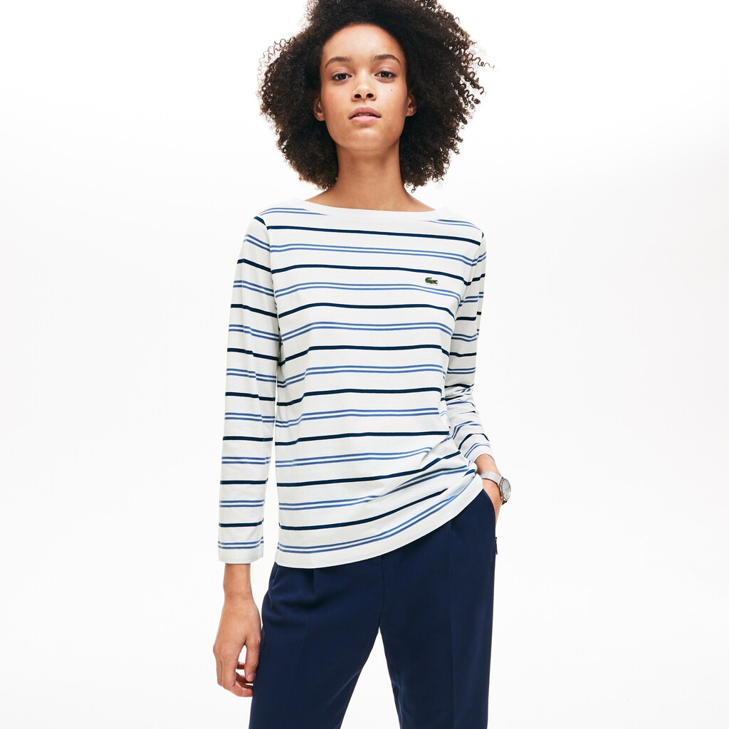 Wo  Boat Neck Cotton Blend Sailor Shirt | Lacoste Womens