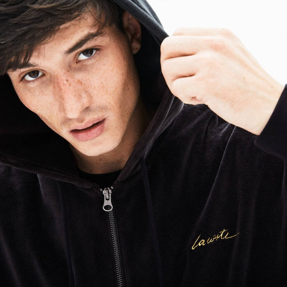 LIVE Signature Hooded Velvet Zip Sweatshirt | Lacoste Mens