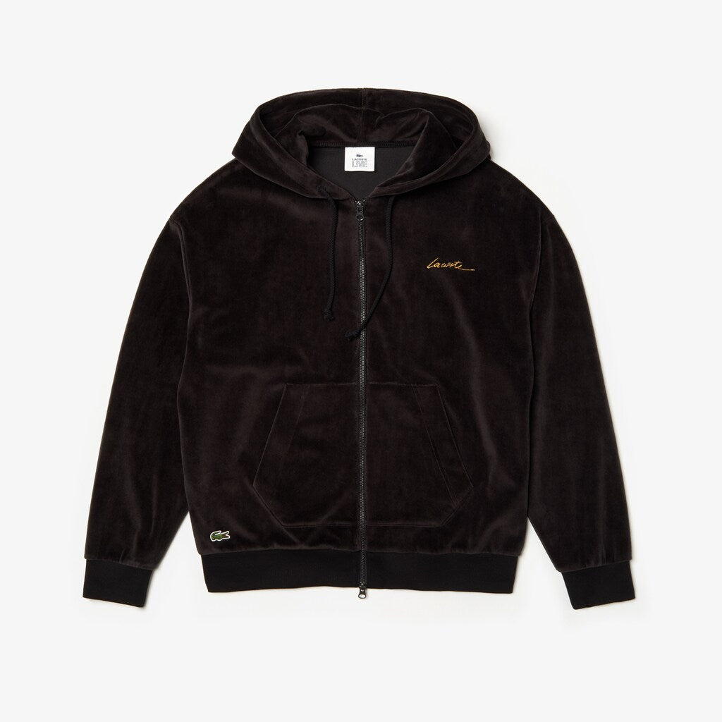 LIVE Signature Hooded Velvet Zip Sweatshirt | Lacoste Mens