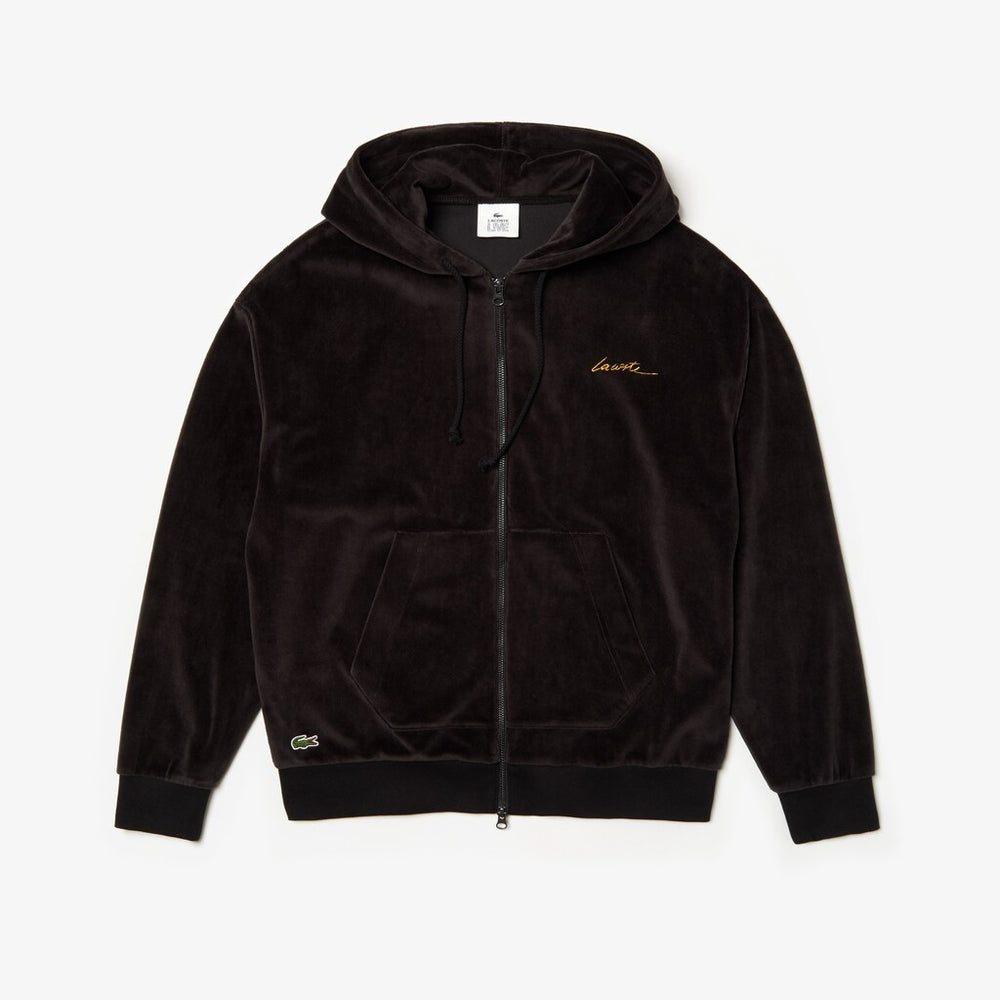 LIVE Signature Hooded Velvet Zip Sweatshirt | Lacoste Mens