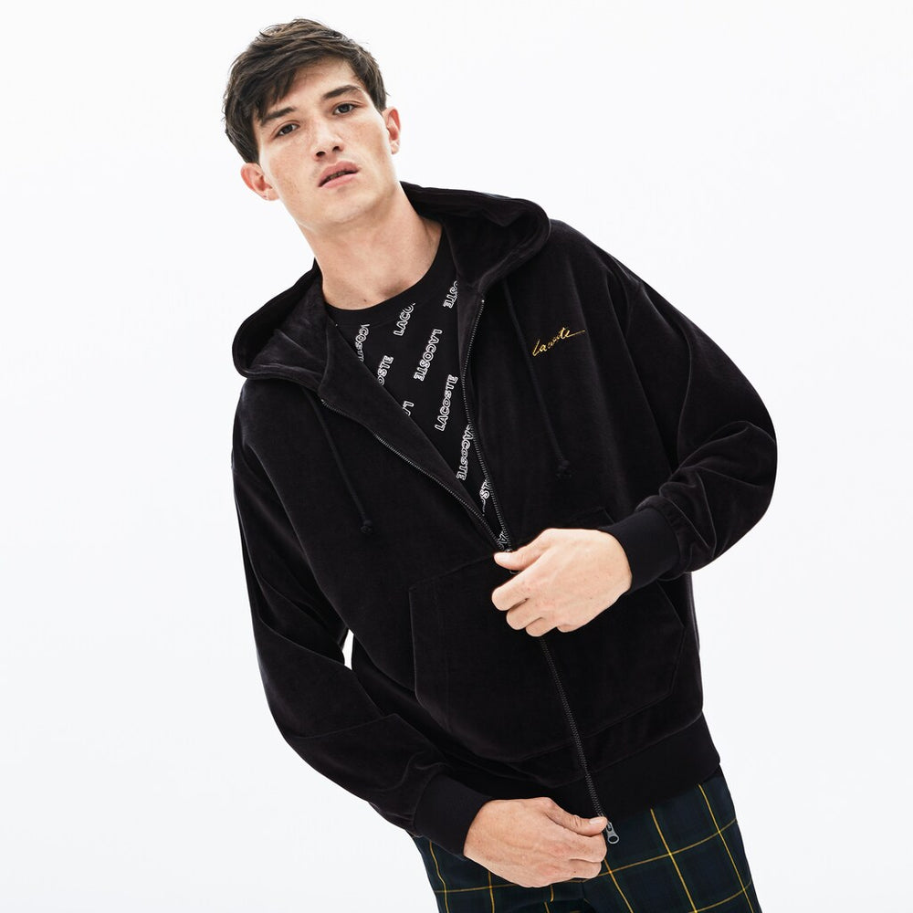 LIVE Signature Hooded Velvet Zip Sweatshirt | Lacoste Mens