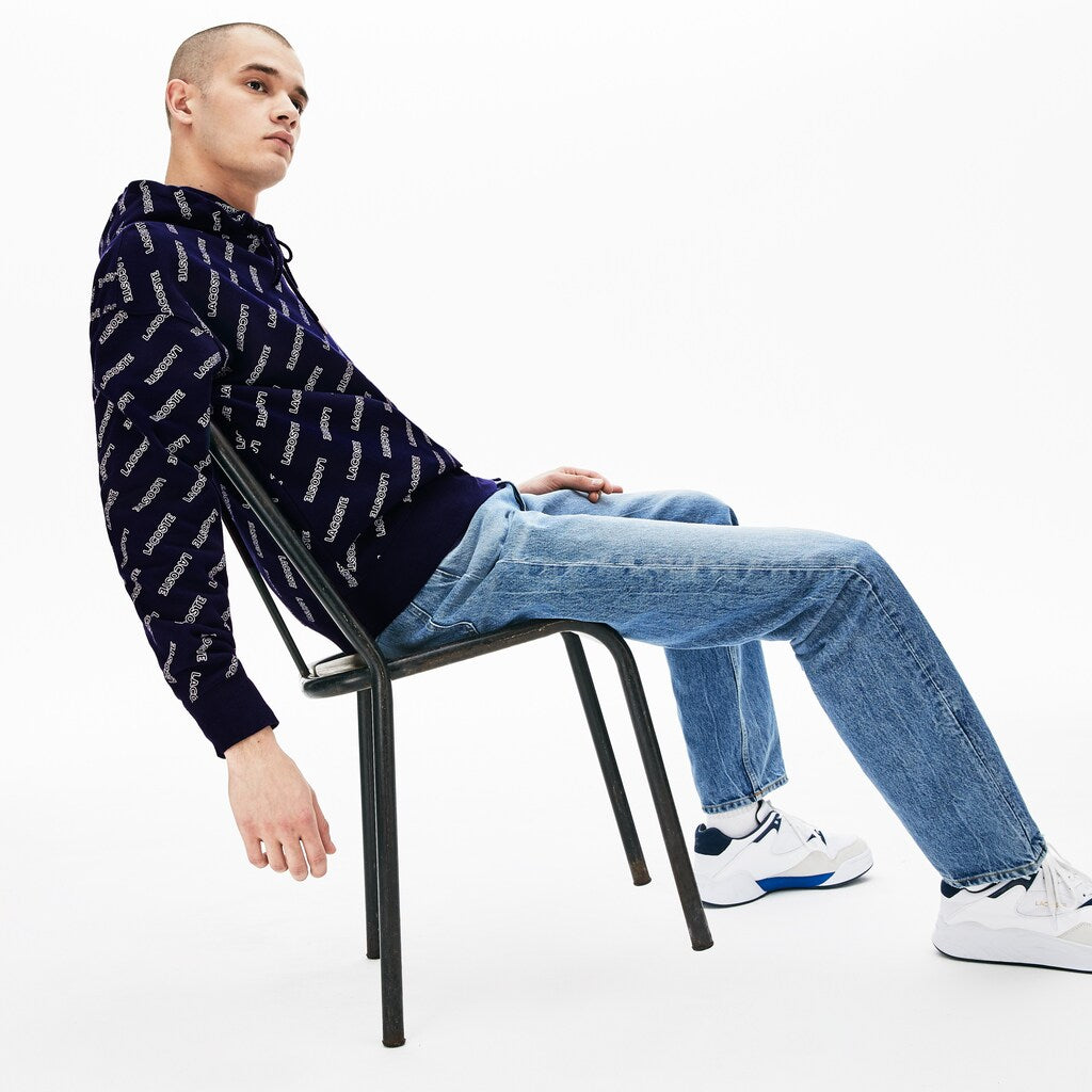 LIVE Hooded Signature Print Fleece Sweatshirt | Lacoste Mens