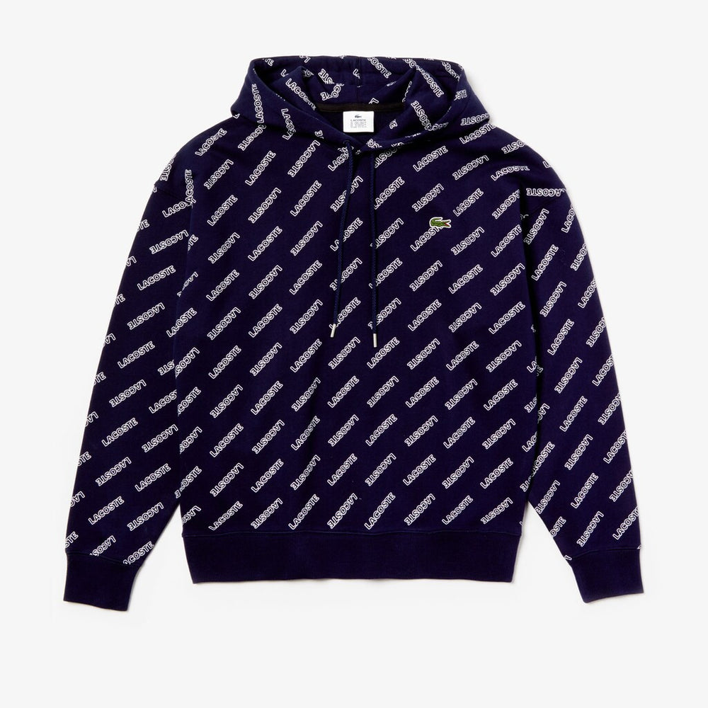LIVE Hooded Signature Print Fleece Sweatshirt | Lacoste Mens