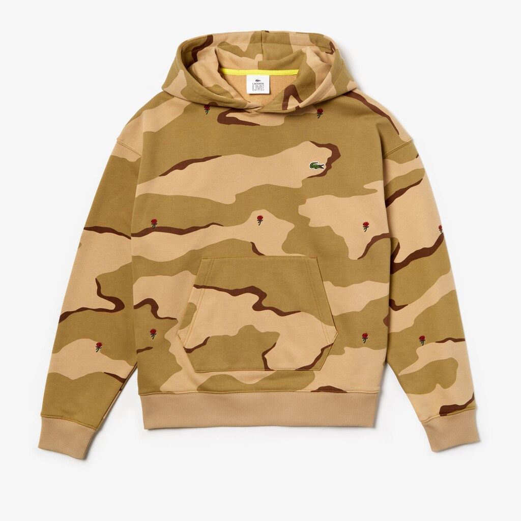 LIVE Hooded Camo Print Fleece Sweatshirt | Lacoste Mens