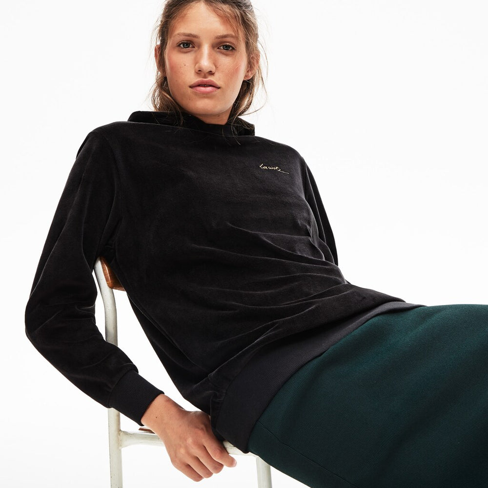 Wo  LIVE Golden Signature Hooded Velvet Sweatshirt | Lacoste Womens
