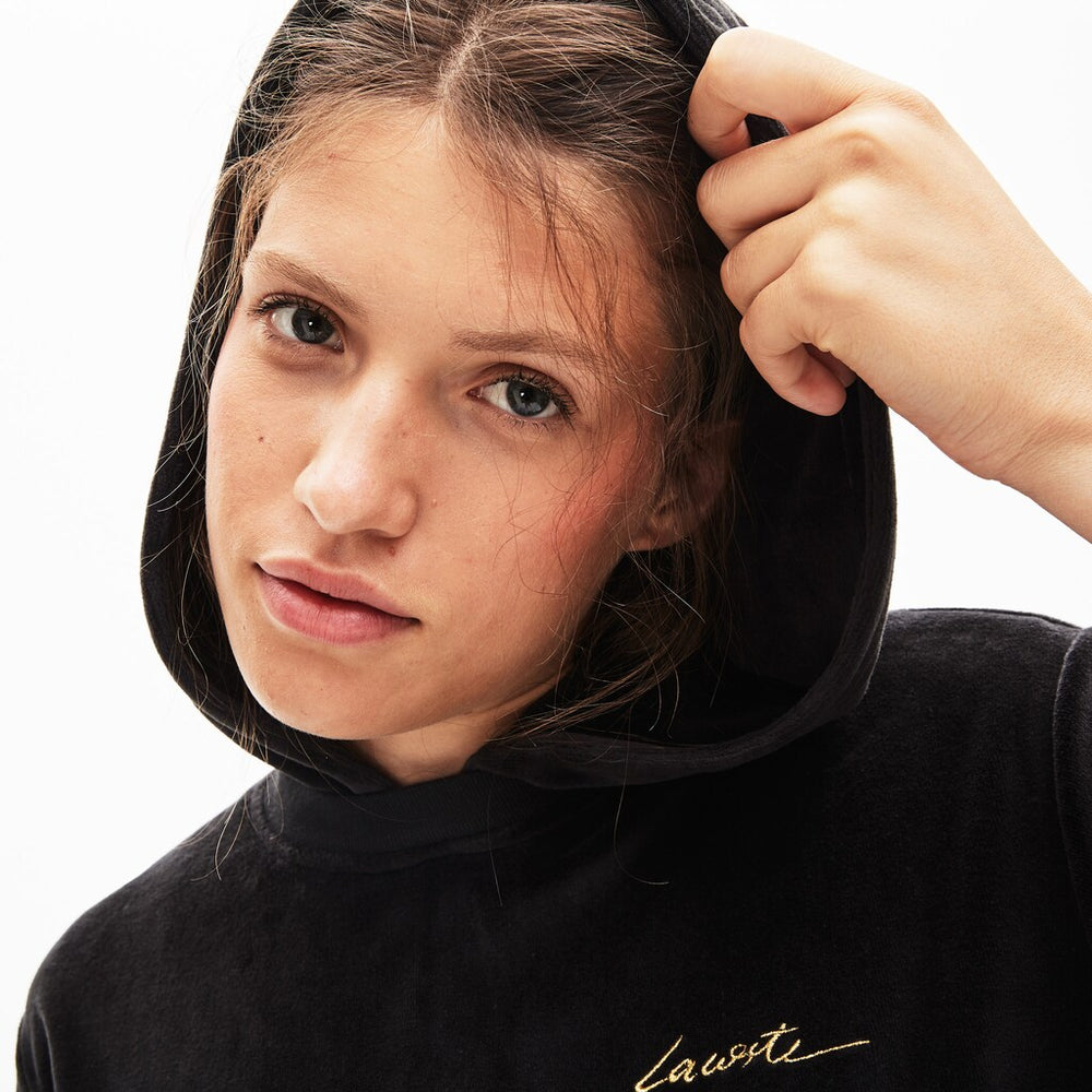 Wo  LIVE Golden Signature Hooded Velvet Sweatshirt | Lacoste Womens