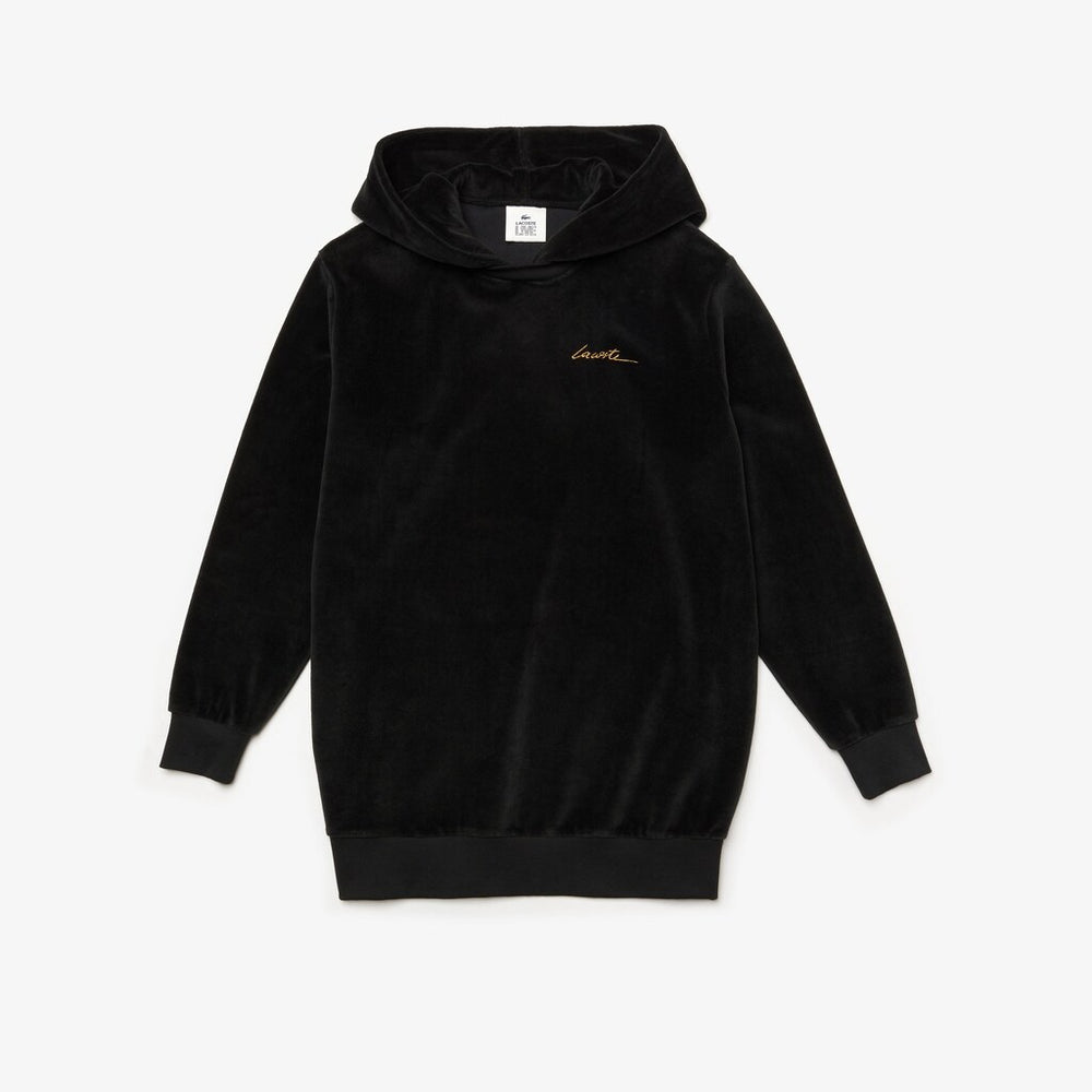 Wo  LIVE Golden Signature Hooded Velvet Sweatshirt | Lacoste Womens