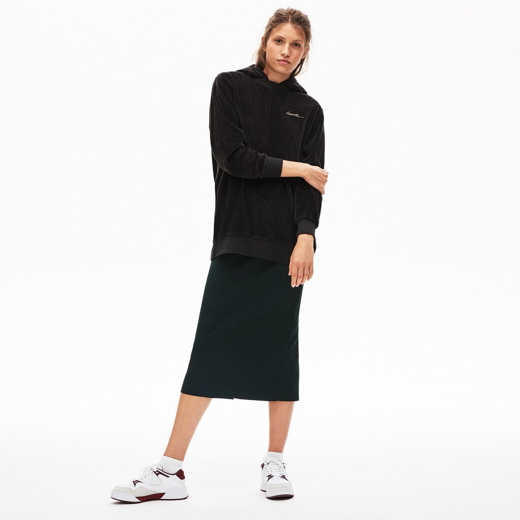 Wo  LIVE Golden Signature Hooded Velvet Sweatshirt | Lacoste Womens