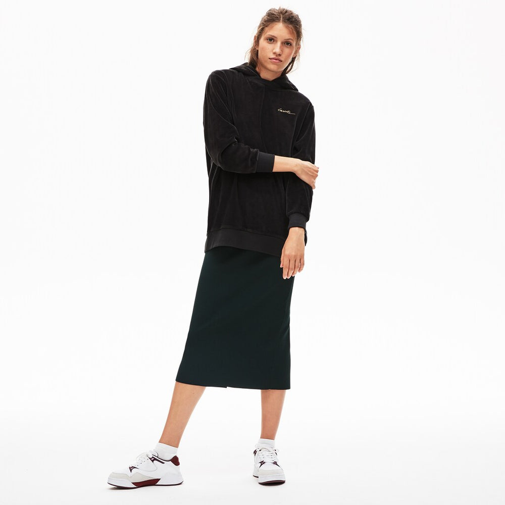 Wo  LIVE Golden Signature Hooded Velvet Sweatshirt | Lacoste Womens