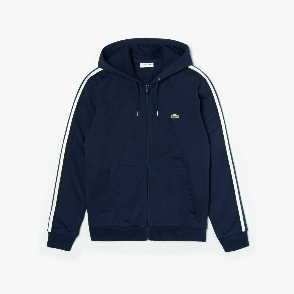 Striped-Sleeve Hooded Zip Fleece Sweatshirt | Lacoste Mens
