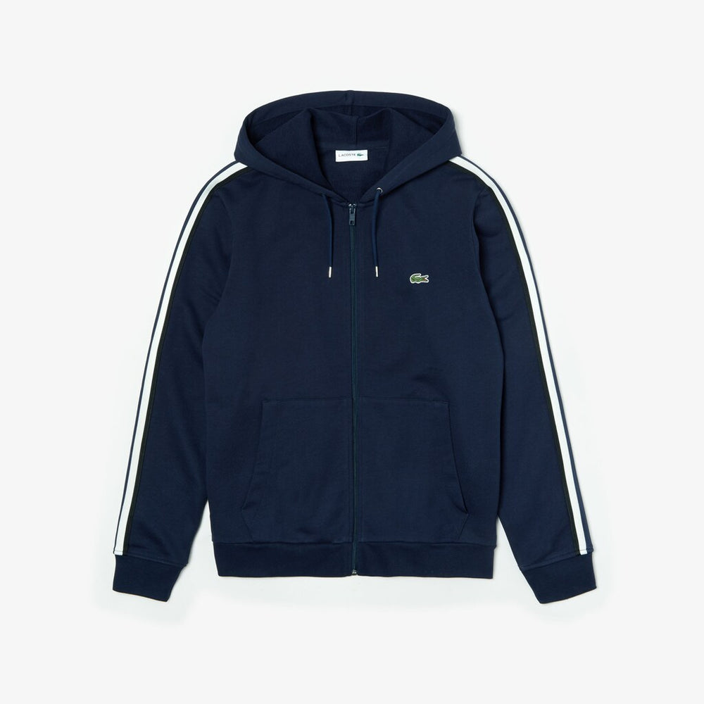 Striped-Sleeve Hooded Zip Fleece Sweatshirt | Lacoste Mens