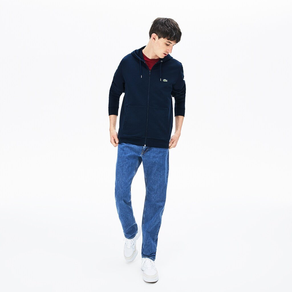 Striped-Sleeve Hooded Zip Fleece Sweatshirt | Lacoste Mens