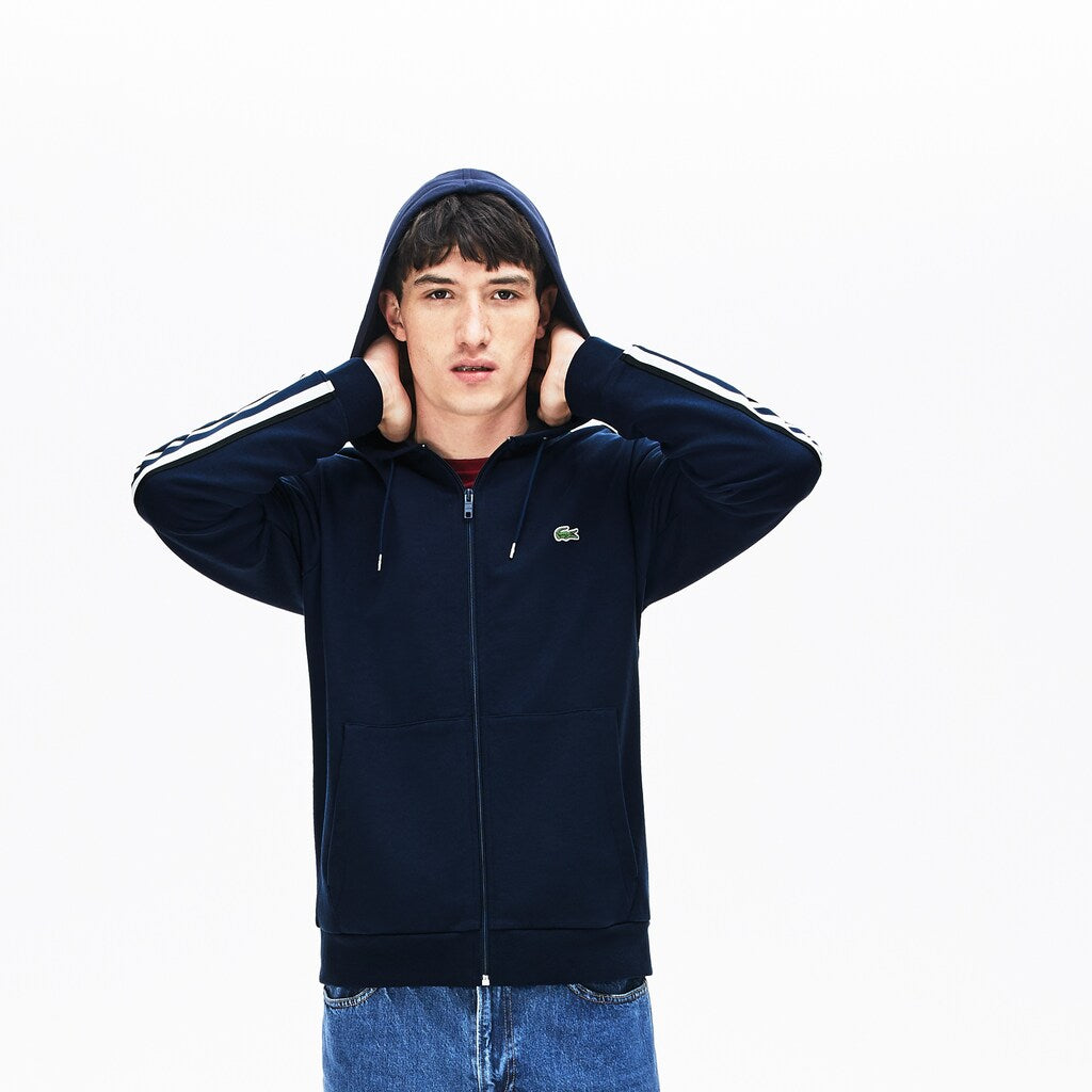 Striped-Sleeve Hooded Zip Fleece Sweatshirt | Lacoste Mens