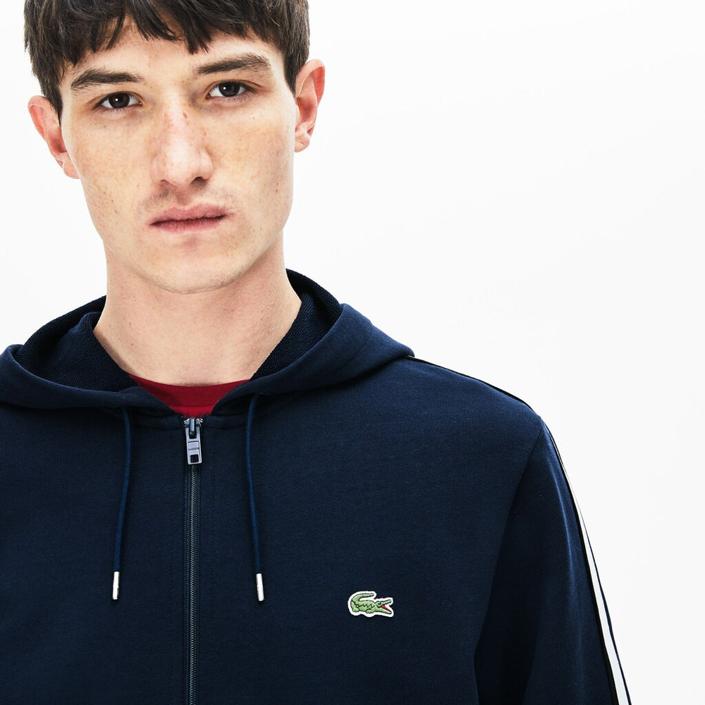 Striped-Sleeve Hooded Zip Fleece Sweatshirt | Lacoste Mens