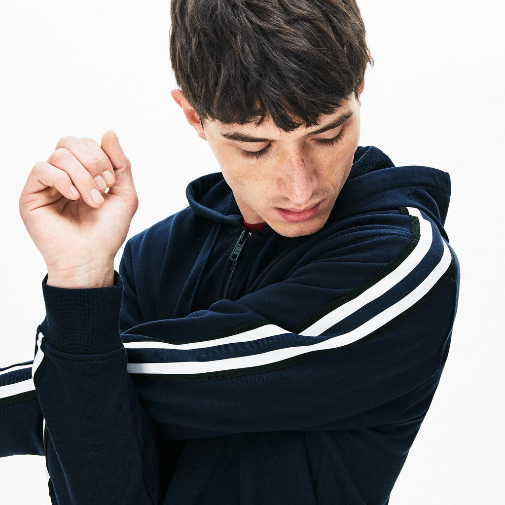 Striped-Sleeve Hooded Zip Fleece Sweatshirt | Lacoste Mens