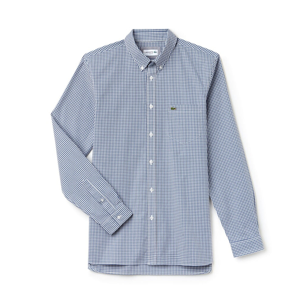 Slim Fit Gingham Stretch Cotton Poplin Shirt | Lacoste Mens