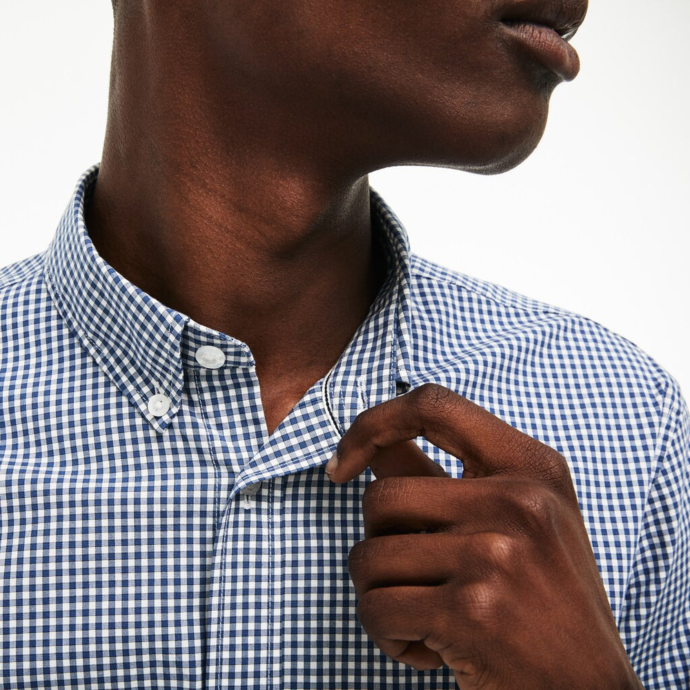 Slim Fit Gingham Stretch Cotton Poplin Shirt | Lacoste Mens