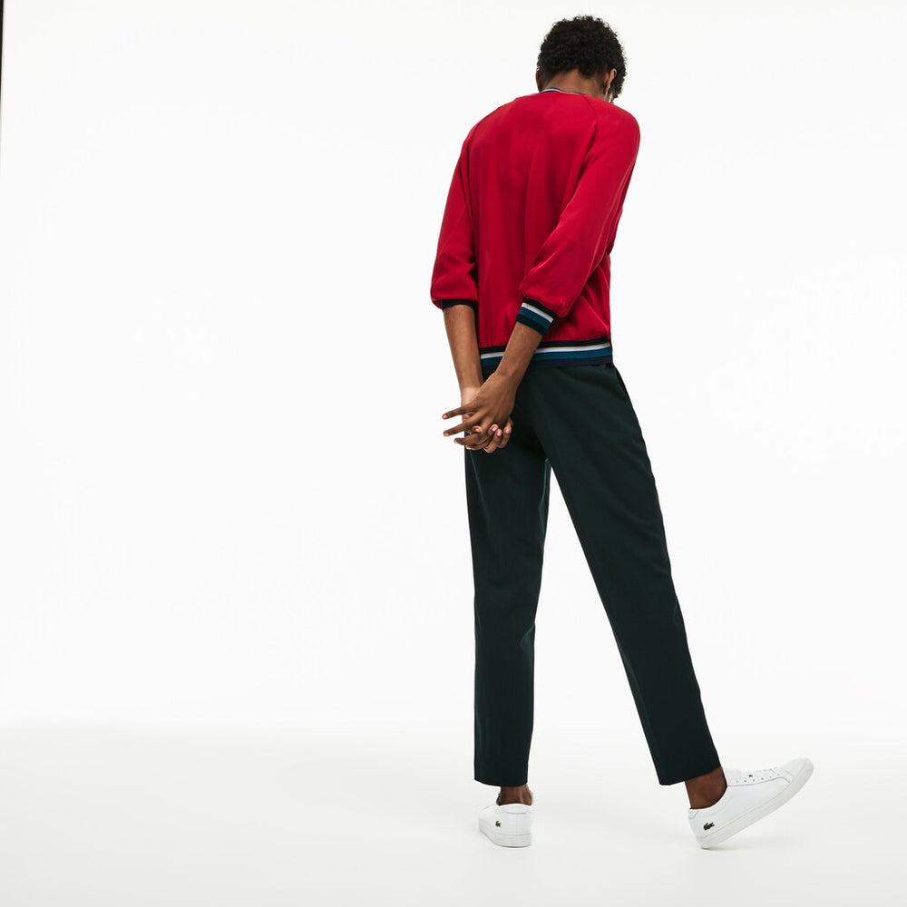 Wo  Contrast Accents Silk Crepe Top | Lacoste Womens