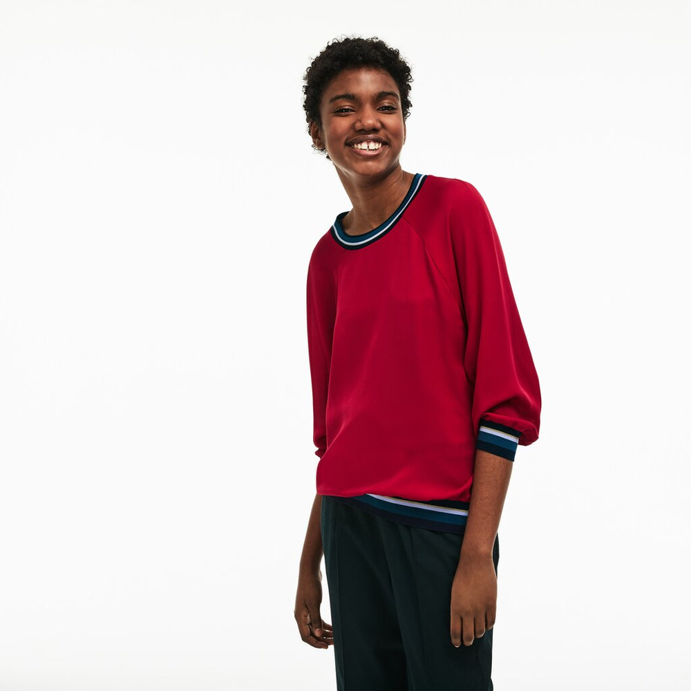 Wo  Contrast Accents Silk Crepe Top | Lacoste Womens