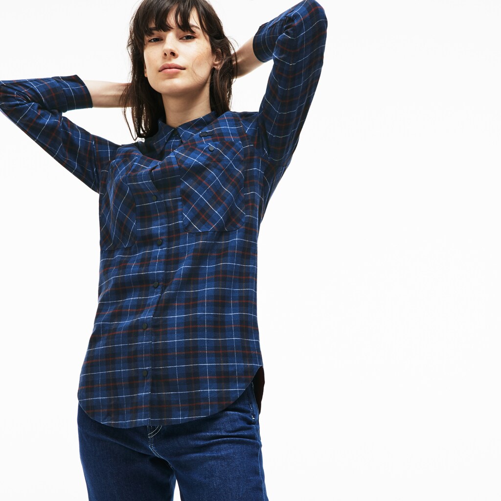 Wo  Slim Fit Stretch Check Cotton Canvas Shirt | Lacoste Womens