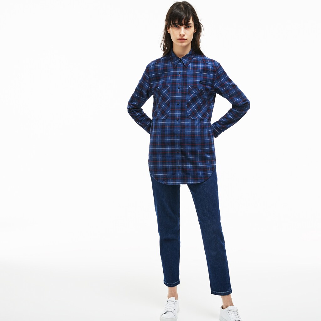 Wo  Slim Fit Stretch Check Cotton Canvas Shirt | Lacoste Womens
