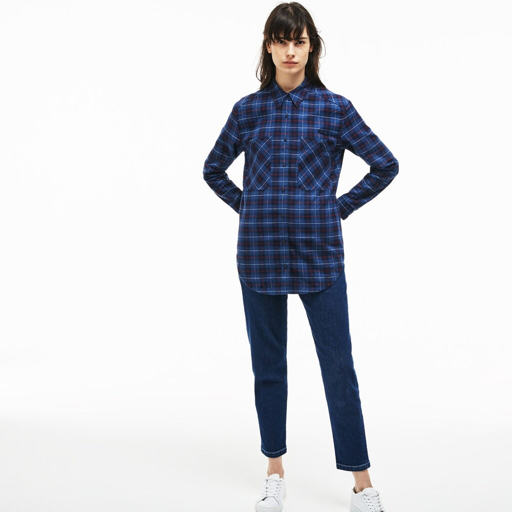 Wo  Slim Fit Stretch Check Cotton Canvas Shirt | Lacoste Womens