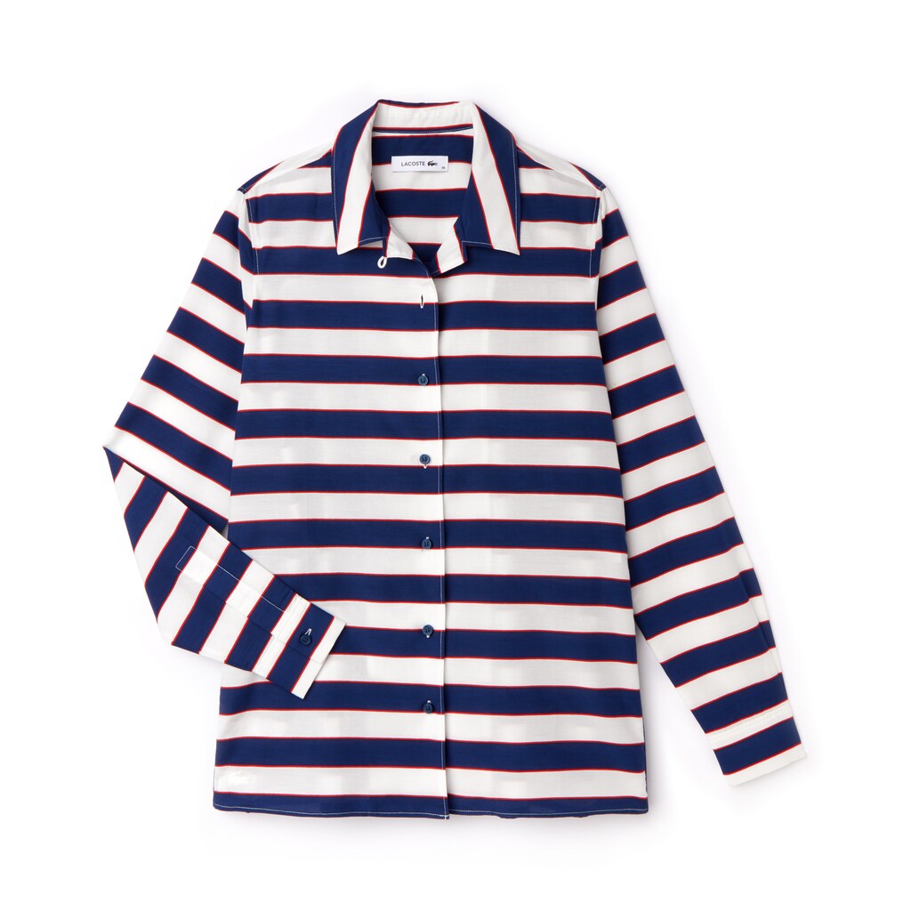 Wo  Regular Fit Striped Cotton & Silk Voile Shirt | Lacoste Womens