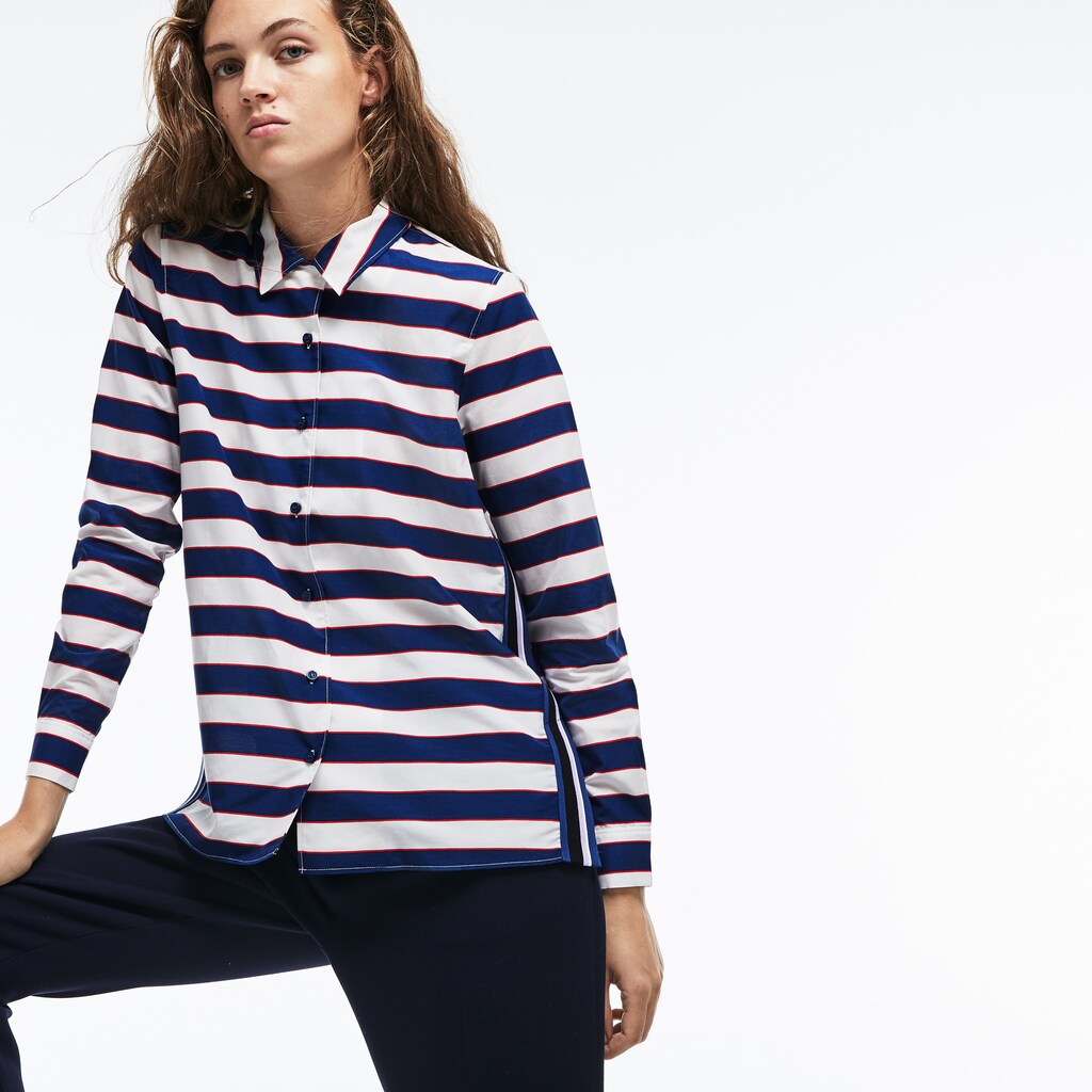 Wo  Regular Fit Striped Cotton & Silk Voile Shirt | Lacoste Womens