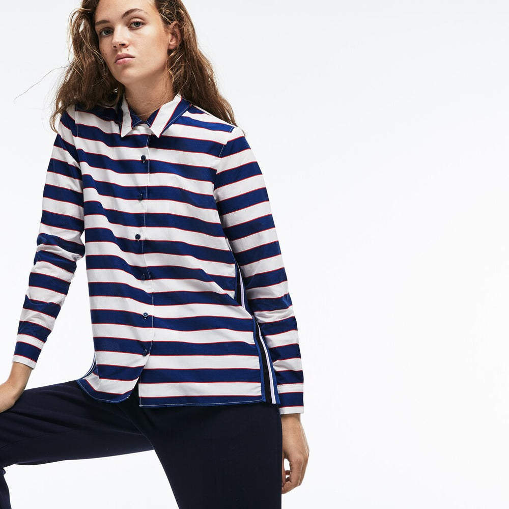 Wo  Regular Fit Striped Cotton & Silk Voile Shirt | Lacoste Womens