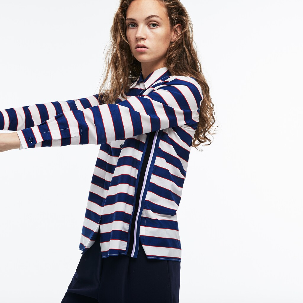 Wo  Regular Fit Striped Cotton & Silk Voile Shirt | Lacoste Womens