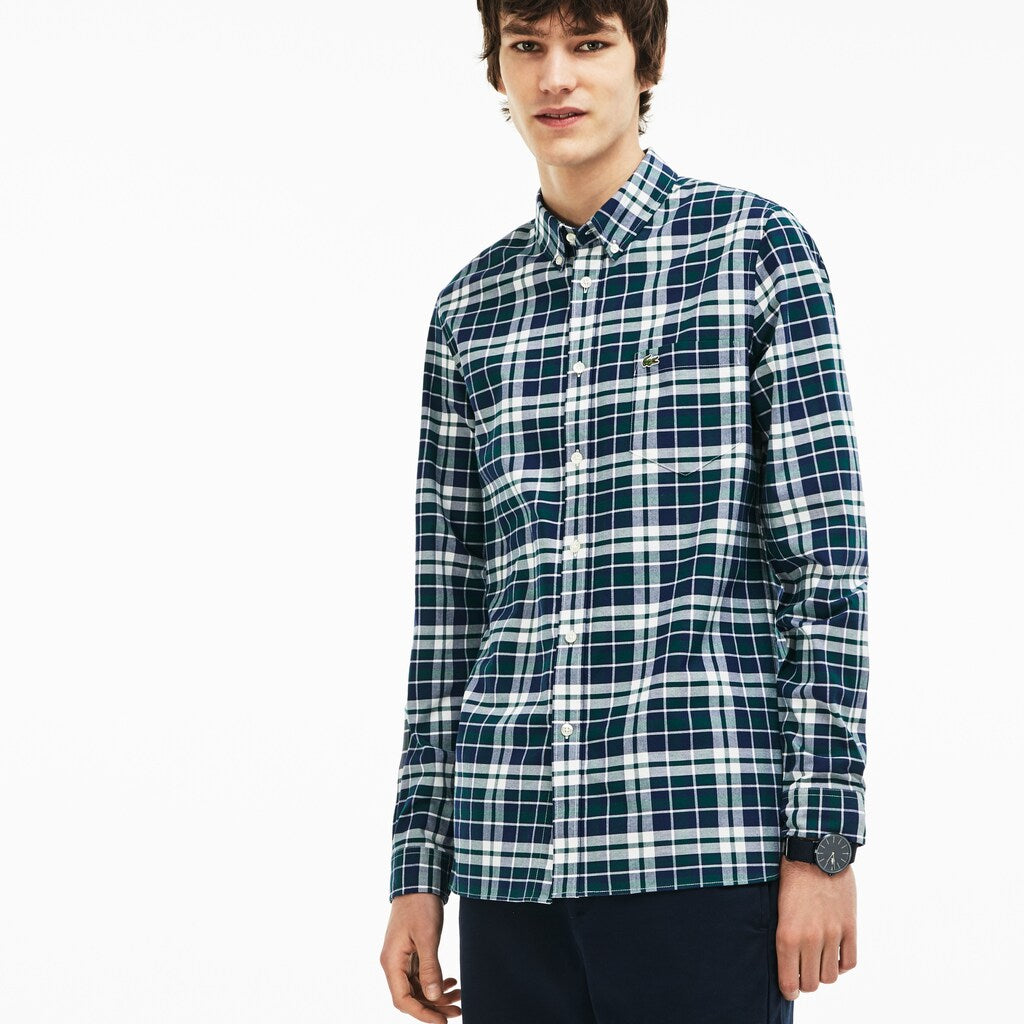 Slim Fit Check Stretch Oxford Cotton Shirt | Lacoste Mens