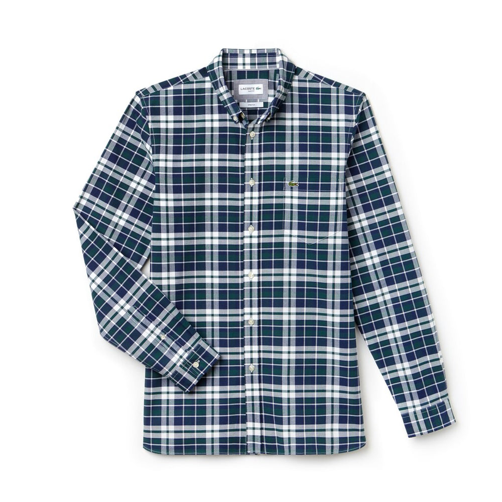 Slim Fit Check Stretch Oxford Cotton Shirt | Lacoste Mens