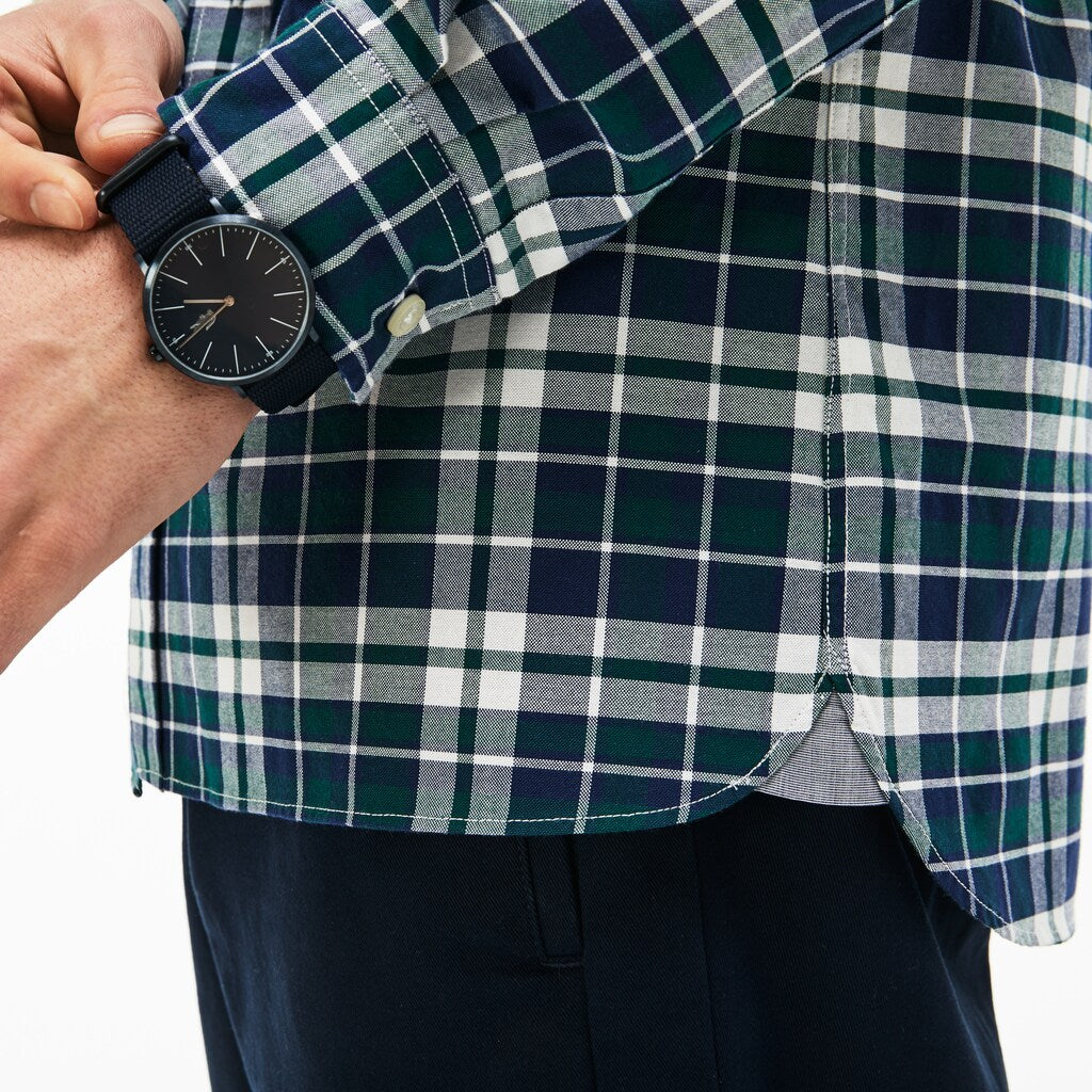 Slim Fit Check Stretch Oxford Cotton Shirt | Lacoste Mens
