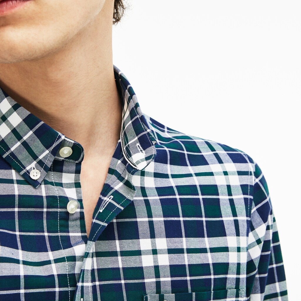 Slim Fit Check Stretch Oxford Cotton Shirt | Lacoste Mens