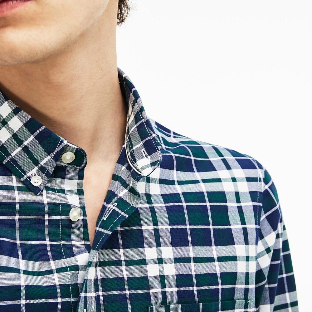 Slim Fit Check Stretch Oxford Cotton Shirt | Lacoste Mens