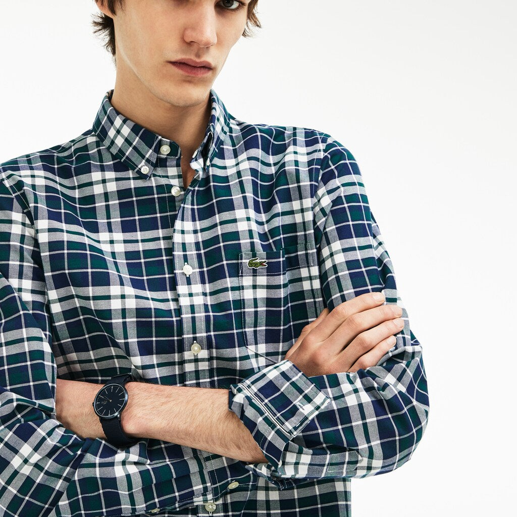 Slim Fit Check Stretch Oxford Cotton Shirt | Lacoste Mens