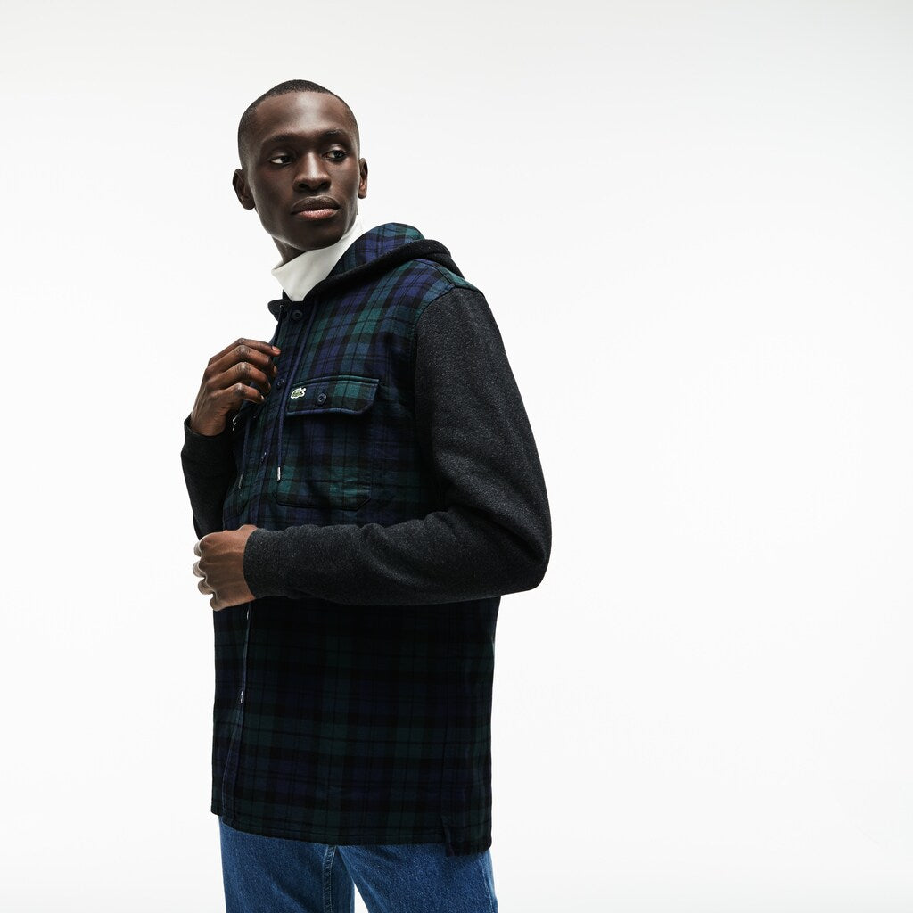 Regular Fit Hooded Check Cotton Flannel Shirt | Lacoste Mens