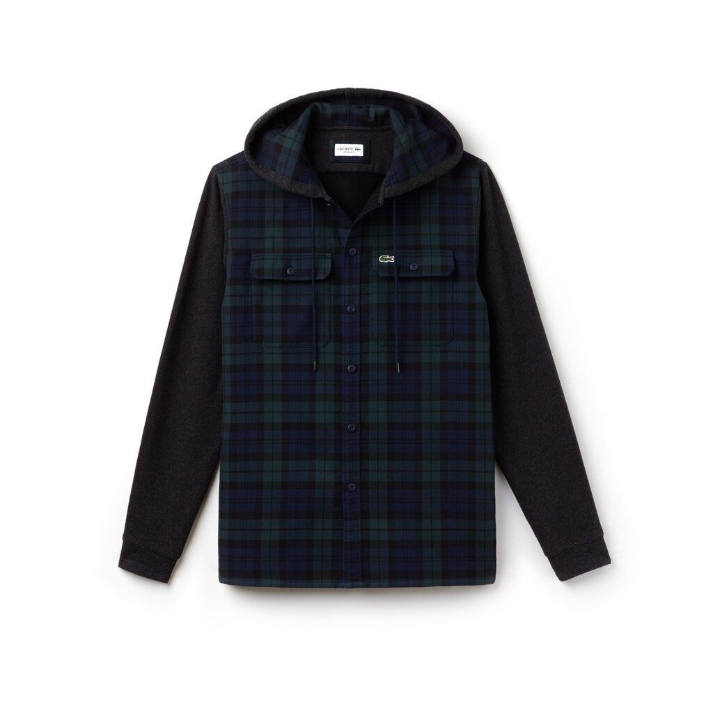 Regular Fit Hooded Check Cotton Flannel Shirt | Lacoste Mens