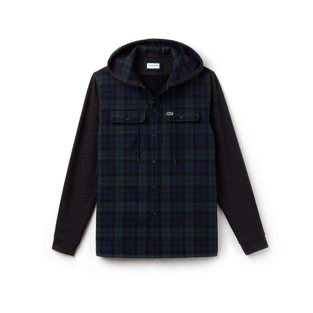 Regular Fit Hooded Check Cotton Flannel Shirt | Lacoste Mens