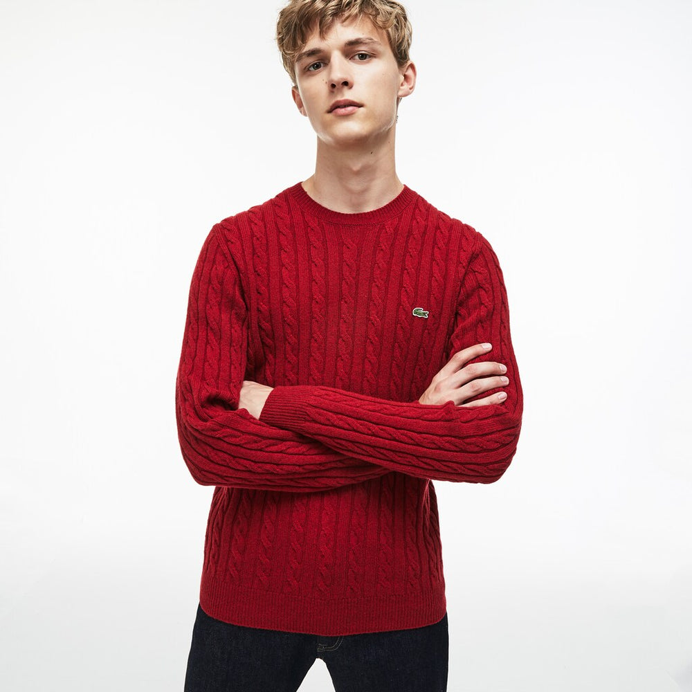 Crew Neck Wool Cable Knit Effect Sweater | Lacoste Mens