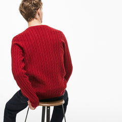Crew Neck Wool Cable Knit Effect Sweater | Lacoste Mens