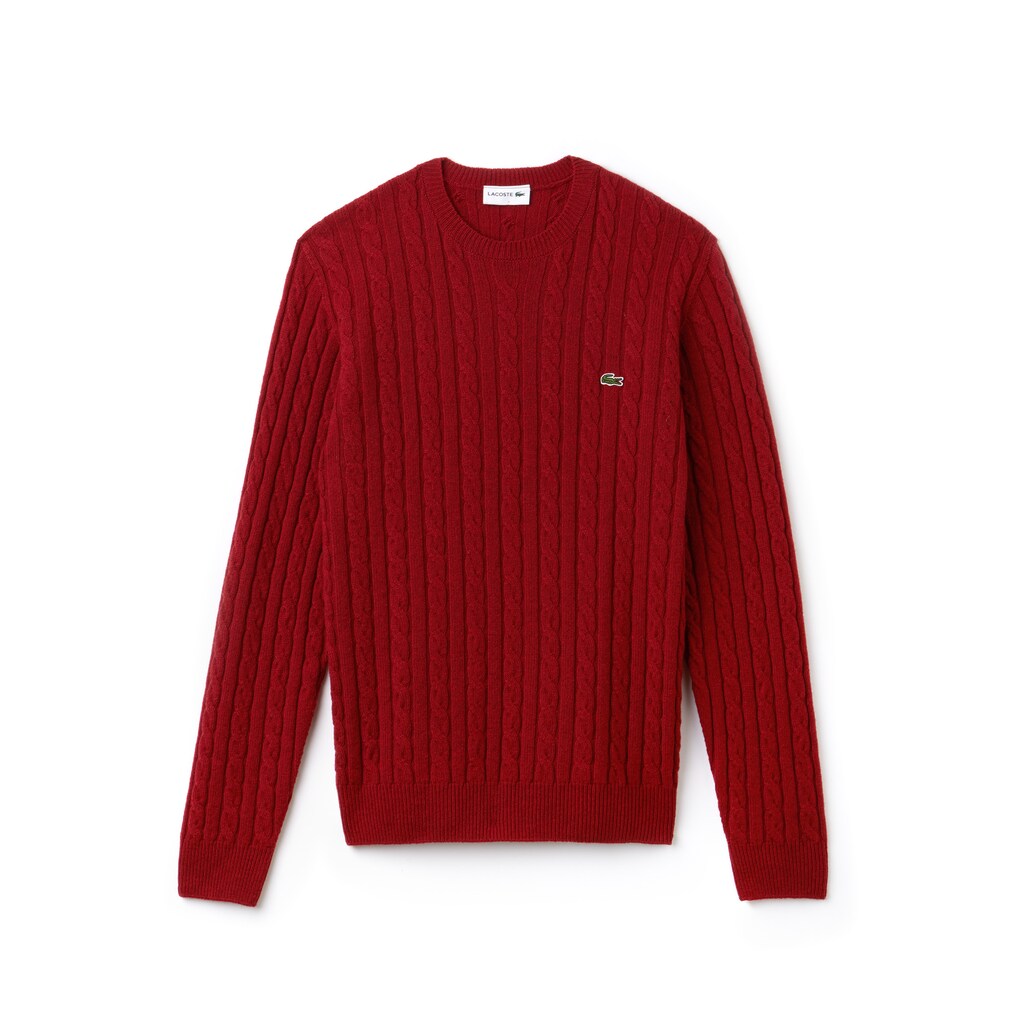 Crew Neck Wool Cable Knit Effect Sweater | Lacoste Mens