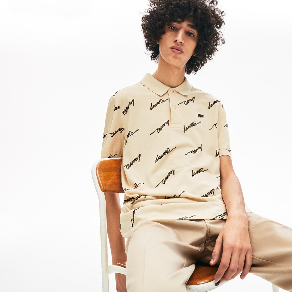 LIVE Standard Fit Print Cotton Piqué Polo Shirt | Lacoste Mens
