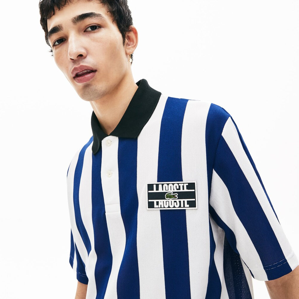 LIVE Loose Fit Striped Cotton Piqué Polo Shirt | Lacoste Mens