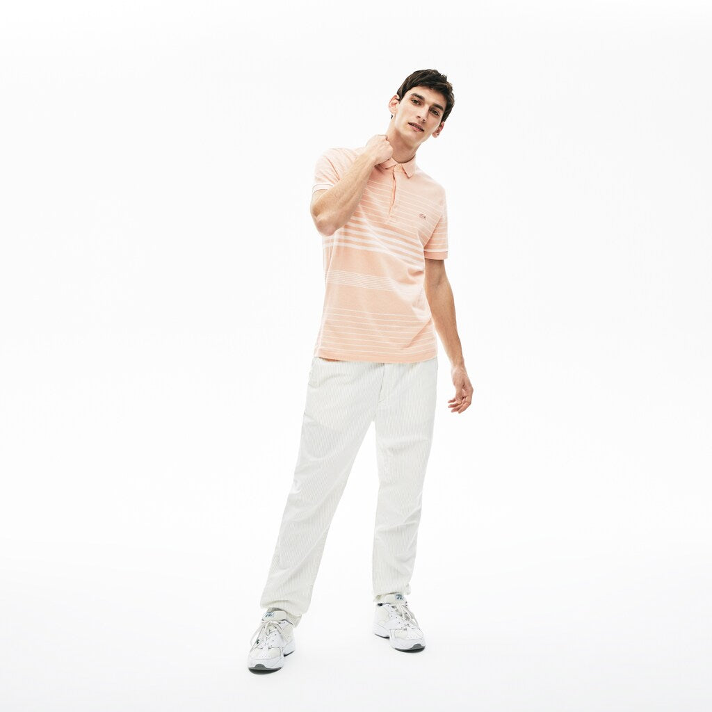 Striped Linen And Cotton Regular Fit Polo Shirt | Lacoste Mens