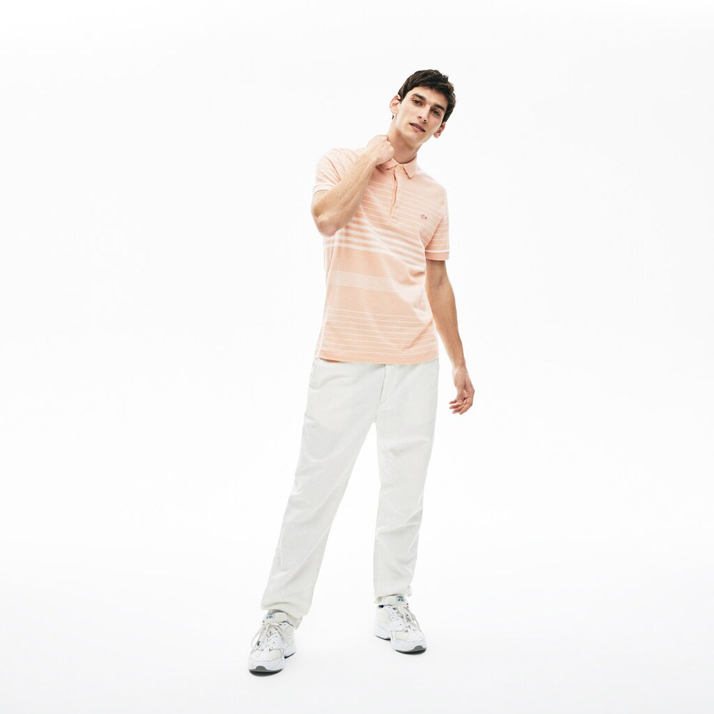 Striped Linen And Cotton Regular Fit Polo Shirt | Lacoste Mens
