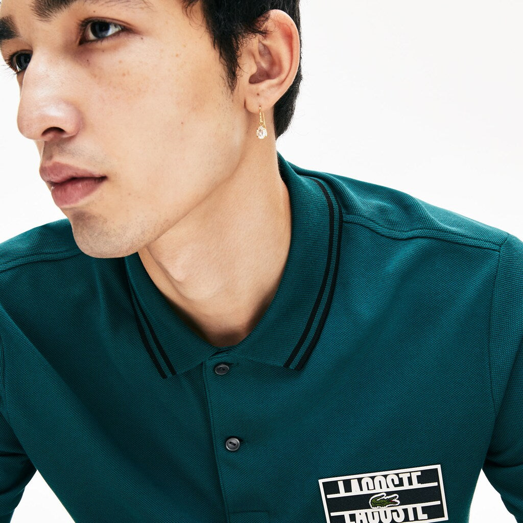 LIVE Striped-Collar Cotton Piqué Polo Shirt | Lacoste Mens